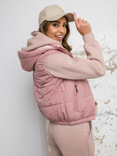 Bolf Damen Warme Steppweste mit Kapuze Puderpink  16M9091