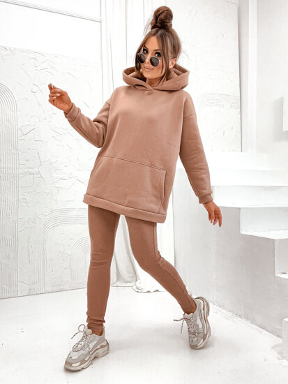 Bolf Damen Warmer Kapuzenpullover mit Kängurutasche Cappuccino  8217