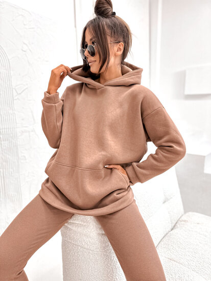 Bolf Damen Warmer Kapuzenpullover mit Kängurutasche Cappuccino  8217