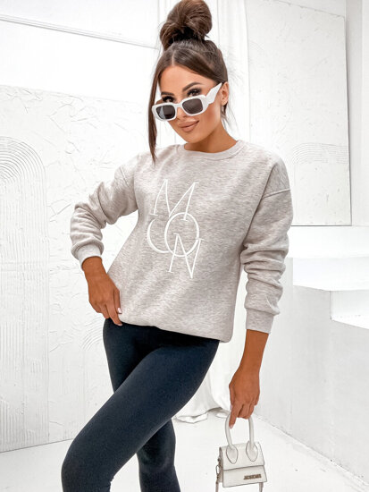 Bolf Damen Warmes Sweatshirt ohne Kapuze mit Motiv Beige VE77