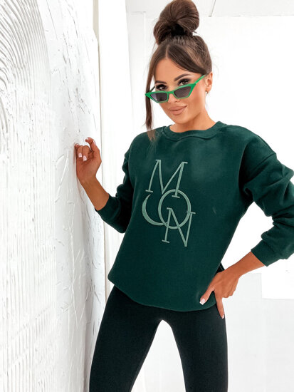 Bolf Damen Warmes Sweatshirt ohne Kapuze mit Motiv Flaschengrün  VE77