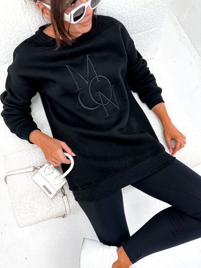 Bolf Damen Warmes Sweatshirt ohne Kapuze mit Motiv Schwarz  VE77