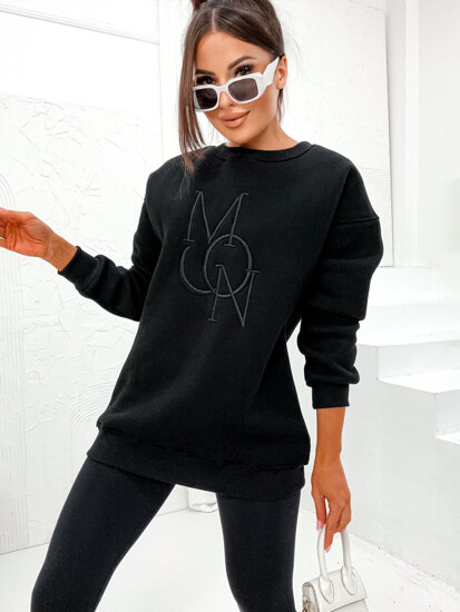 Bolf Damen Warmes Sweatshirt ohne Kapuze mit Motiv Schwarz  VE77