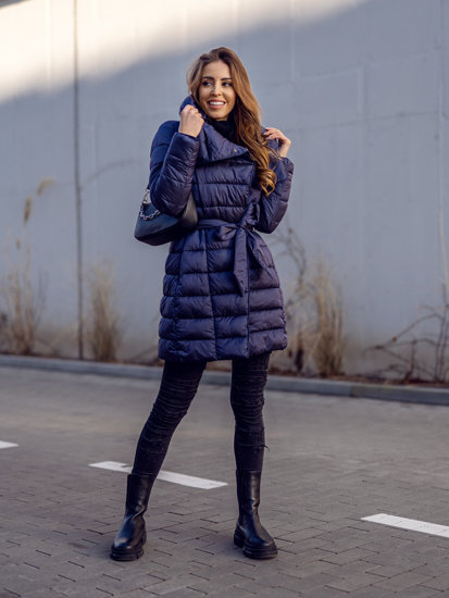 Bolf Damen Winterjacke Lang Dunkelblau  J9061