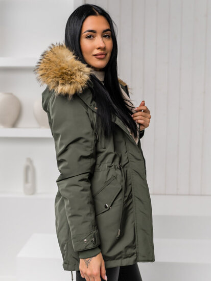 Bolf Damen Winterjacke Parka mit Kapuze 2in1 Khaki  16M9199A1