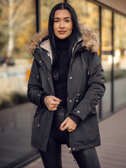 Bolf Damen Winterjacke Parka mit Kapuze 2in1 Schwarz  16M9199