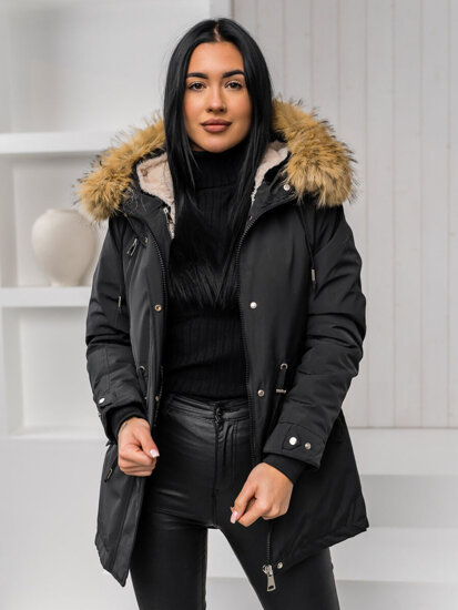 Bolf Damen Winterjacke Parka mit Kapuze 2in1 Schwarz  16M9199A1