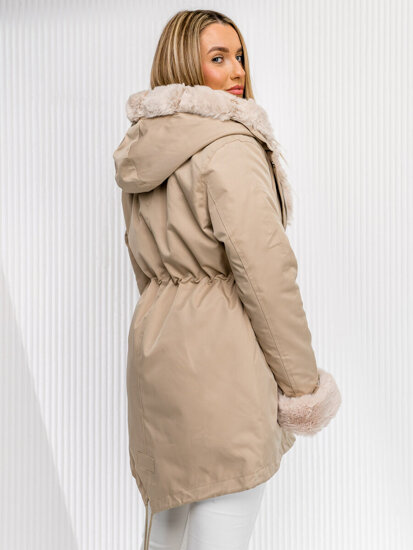 Bolf Damen Winterjacke Parka mit Kapuze Beige 5M763