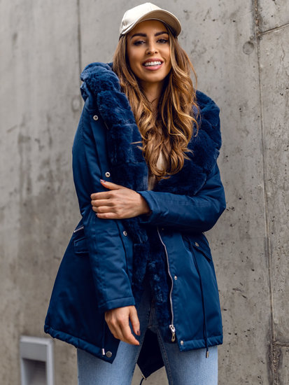 Bolf Damen Winterjacke Parka mit Kapuze Dunkelblau  5M762