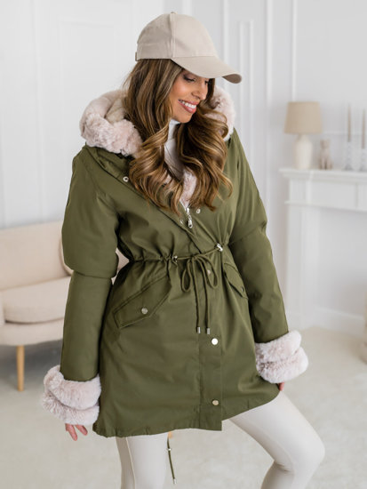 Bolf Damen Winterjacke Parka mit Kapuze Khaki 5M3187