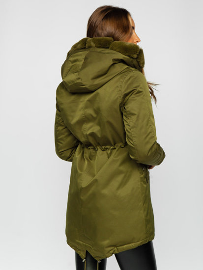 Bolf Damen Winterjacke Parka mit Kapuze Khaki  5M762