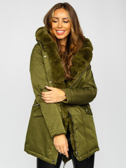 Bolf Damen Winterjacke Parka mit Kapuze Khaki  5M762