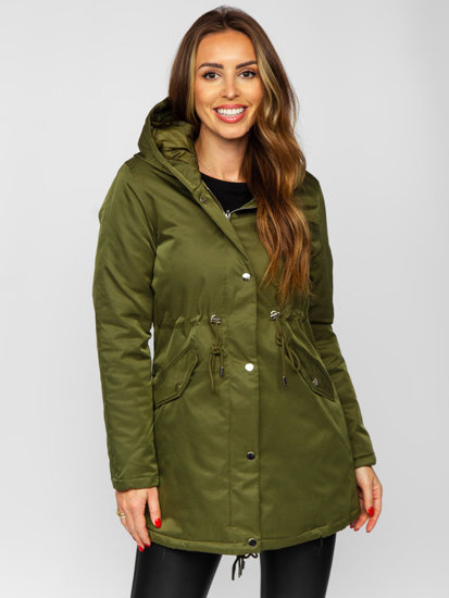 Bolf Damen Winterjacke Parka mit Kapuze Khaki  5M772