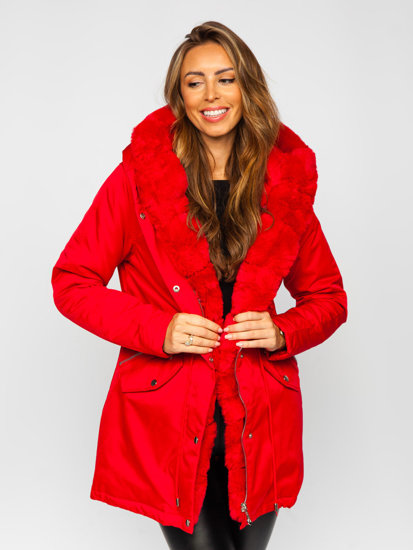 Bolf Damen Winterjacke Parka mit Kapuze Rot  5M762