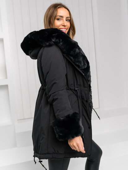 Bolf Damen Winterjacke Parka mit Kapuze Schwarz  11Z8085