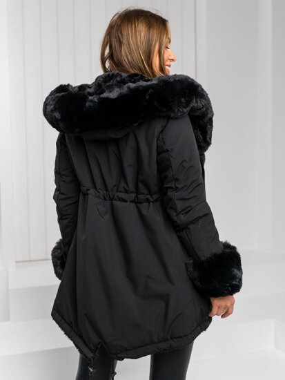 Bolf Damen Winterjacke Parka mit Kapuze Schwarz  11Z8085