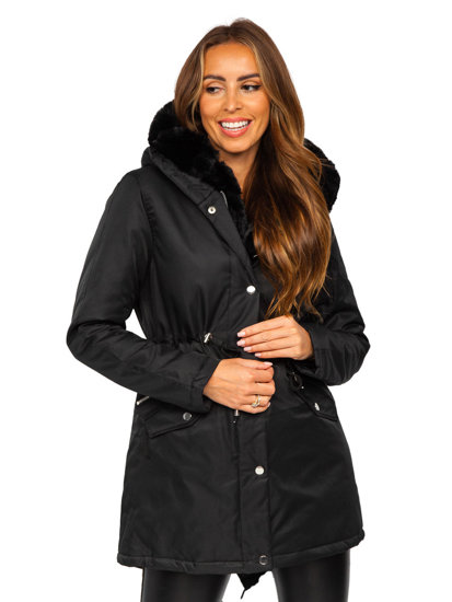 Bolf Damen Winterjacke Parka mit Kapuze Schwarz5M762