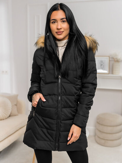 Bolf Damen Winterjacke mantel mit Kapuze Schwarz-Braun 16M9121