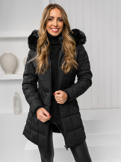 Bolf Damen Winterjacke mit Fellkapuze Schwarz  16M9119