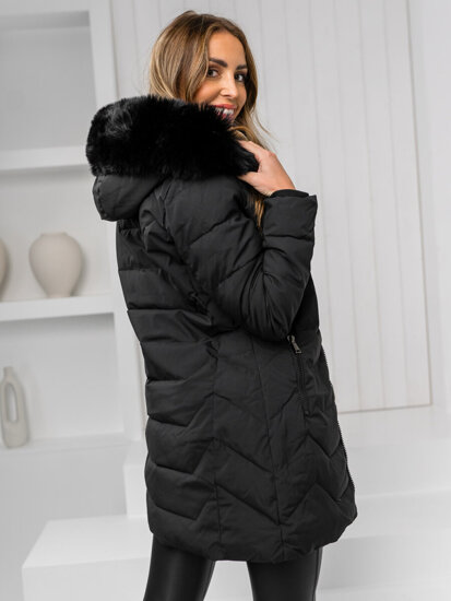 Bolf Damen Winterjacke mit Fellkapuze Schwarz  16M9121