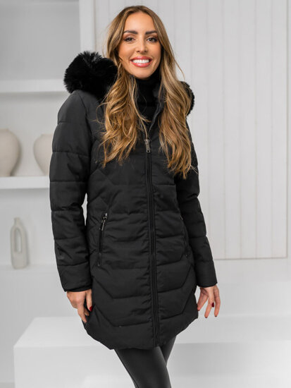 Bolf Damen Winterjacke mit Fellkapuze Schwarz  16M9121