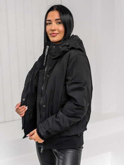 Bolf Damen Winterjacke mit Kapuze Schwarz  16M9215