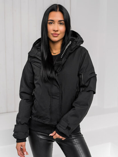 Bolf Damen Winterjacke mit Kapuze Schwarz  16M9215