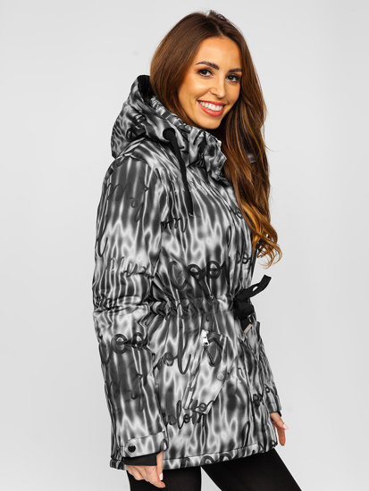 Bolf Damen Winterjacke mit Kapuze Schwarz  B2393