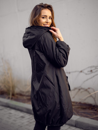 Bolf Damen Zweiseitige Gepolsterte Winterjacke mit Kapuze Schwarz  G6010