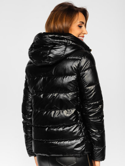 Bolf Damen Zweiseitige Gepolsterte Winterjacke mit Kapuze Schwarz  P6631