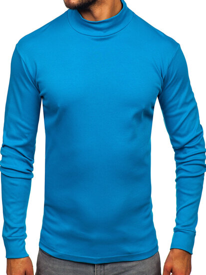 Bolf Herren Baumwoll Halb Rollkragenpullover basic Blau  534