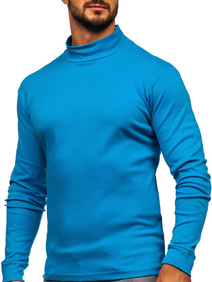 Bolf Herren Baumwoll Halb Rollkragenpullover basic Blau  534