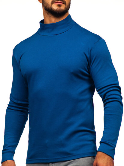 Bolf Herren Baumwoll Halb Rollkragenpullover basic Dunkelblau  534