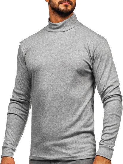 Bolf Herren Baumwoll Halb Rollkragenpullover basic Grau  534