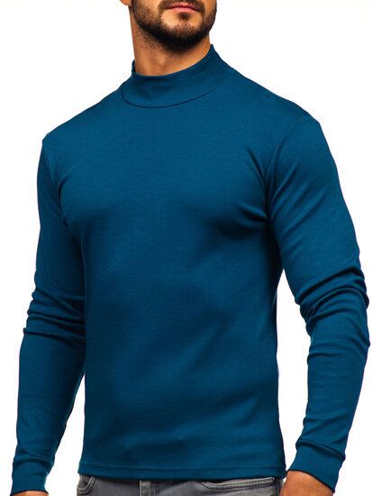 Bolf Herren Baumwoll Halb Rollkragenpullover basic Indigo  534