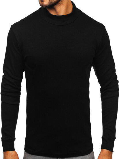 Bolf Herren Baumwoll Halb Rollkragenpullover basic Schwarzgrau  534