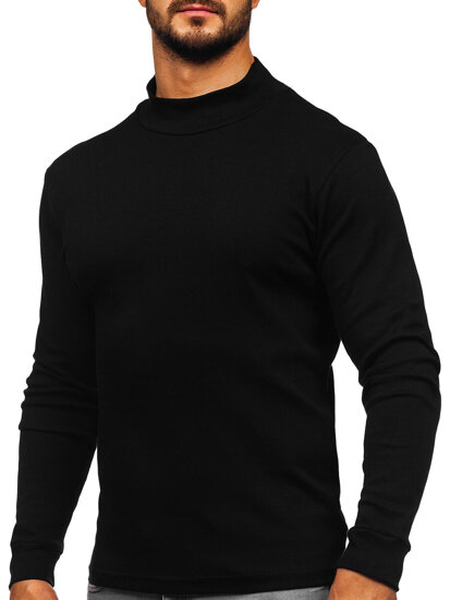 Bolf Herren Baumwoll Halb Rollkragenpullover basic Schwarzgrau  534