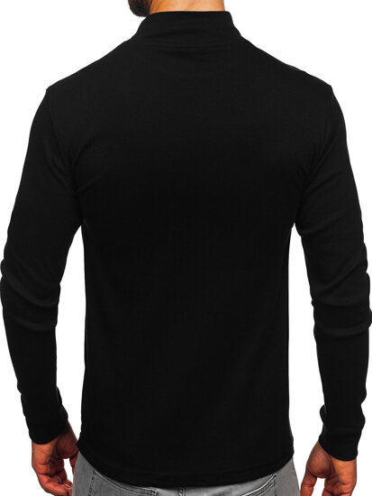 Bolf Herren Baumwoll Halb Rollkragenpullover basic Schwarzgrau  534