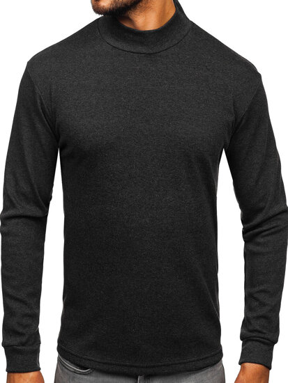 Bolf Herren Baumwoll Halb Rollkragenpullover basic Schwarzgrau  534