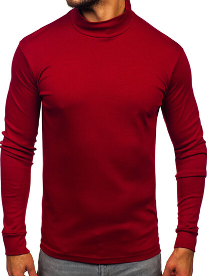 Bolf Herren Baumwoll Halb Rollkragenpullover basic Weinrot  534