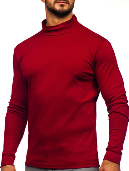 Bolf Herren Baumwoll Halb Rollkragenpullover basic Weinrot  534