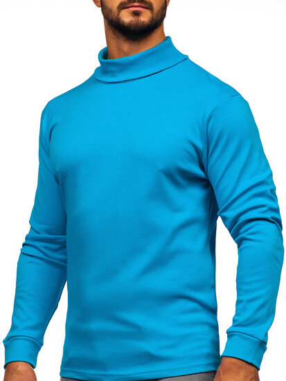 Bolf Herren Baumwoll Rollkragenpullover basic Blau  535