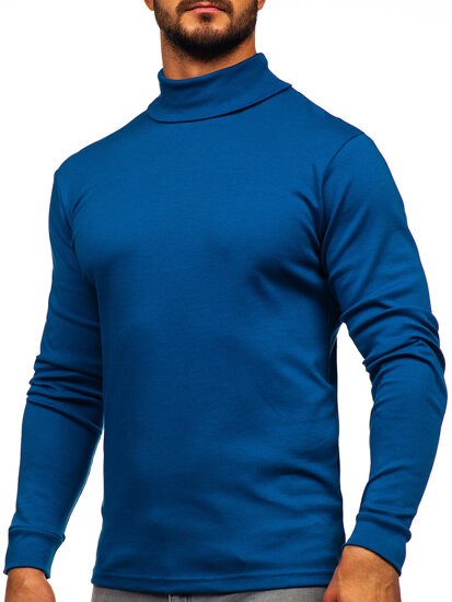 Bolf Herren Baumwoll Rollkragenpullover basic Dunkelblau  535