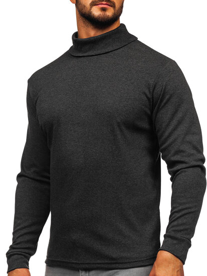 Bolf Herren Baumwoll Rollkragenpullover basic Schwarzgrau  535