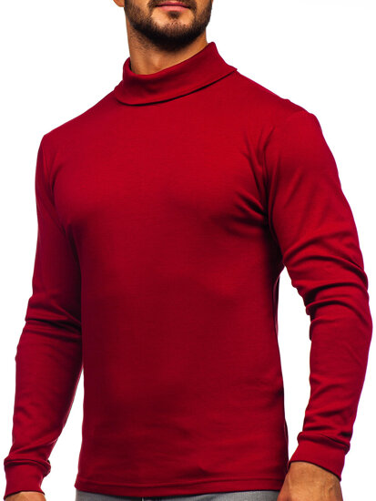 Bolf Herren Baumwoll Rollkragenpullover basic Weinrot  535