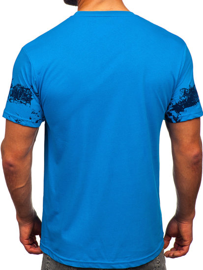 Bolf Herren Baumwoll T-Shirt Azurblau  14723