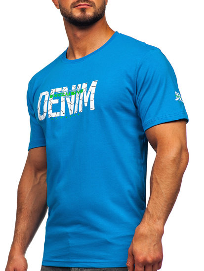 Bolf Herren Baumwoll T-Shirt Azurblau  14746