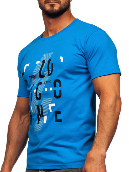 Bolf Herren Baumwoll T-Shirt Azurblau  14752