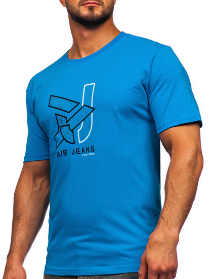 Bolf Herren Baumwoll T-Shirt Azurblau  14769