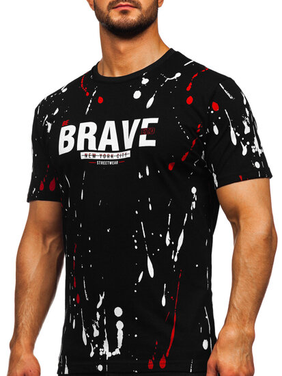 Bolf Herren Baumwoll T-Shirt Camo Schwarz-Rot  14727